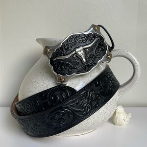 Justin Boots Longhorn Tooled Leather Men’s Belt